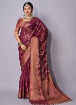 Organza Dark Pink Traditional Wear Weaving Saree